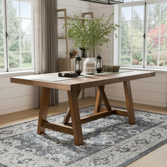 Furniture of America Trevor 72" Trestle Base Dining Table, Brown