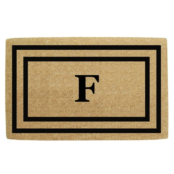 Heavy Duty Coir Door Mat Thin Double Picture Frame, Monogram F - Black 30" x 48"