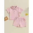 thumbnail image 2 of FEORJGP Toddlers Baby Summer Outfit Infant Boys Girls Short Sleeve T-shirt Turn-down Collar Shirt Button Tops with Elastic Shorts Newborn Solid 2-piece Clothes Set Loose Casual Daily, 2 of 9