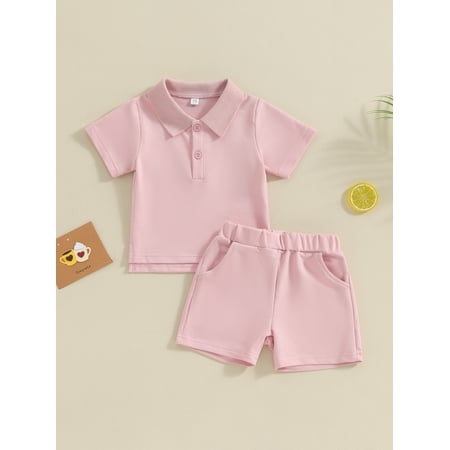 

Sunisery 0-3Years Baby Shorts Set Boy Girl Short Sleeve Lapel Cotton T-shirt with Shorts Solid 2-piece Outfit