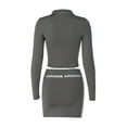thumbnail image 4 of Genuiskids Women Mini Skirt Set Long Sleeve Letters Print Crop Top with Low Waist Bodycon Skirt Club Party Streetwear, 4 of 9