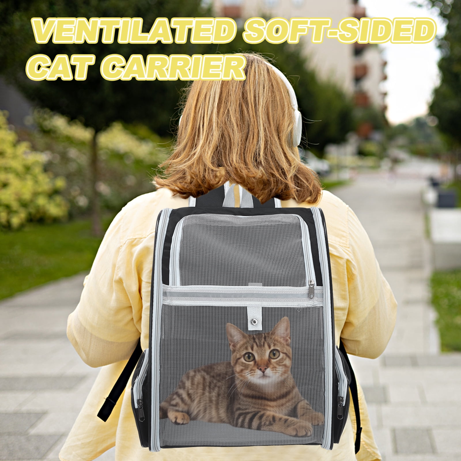 Uxcell Cat Backpack Carrier, Ventilation Mesh, Breathable Dog Carrier Backpack Pet Carrying Case (Black) for Cats or Small Dogs Puppies, Intended for Hiking / Camping / Traveling
