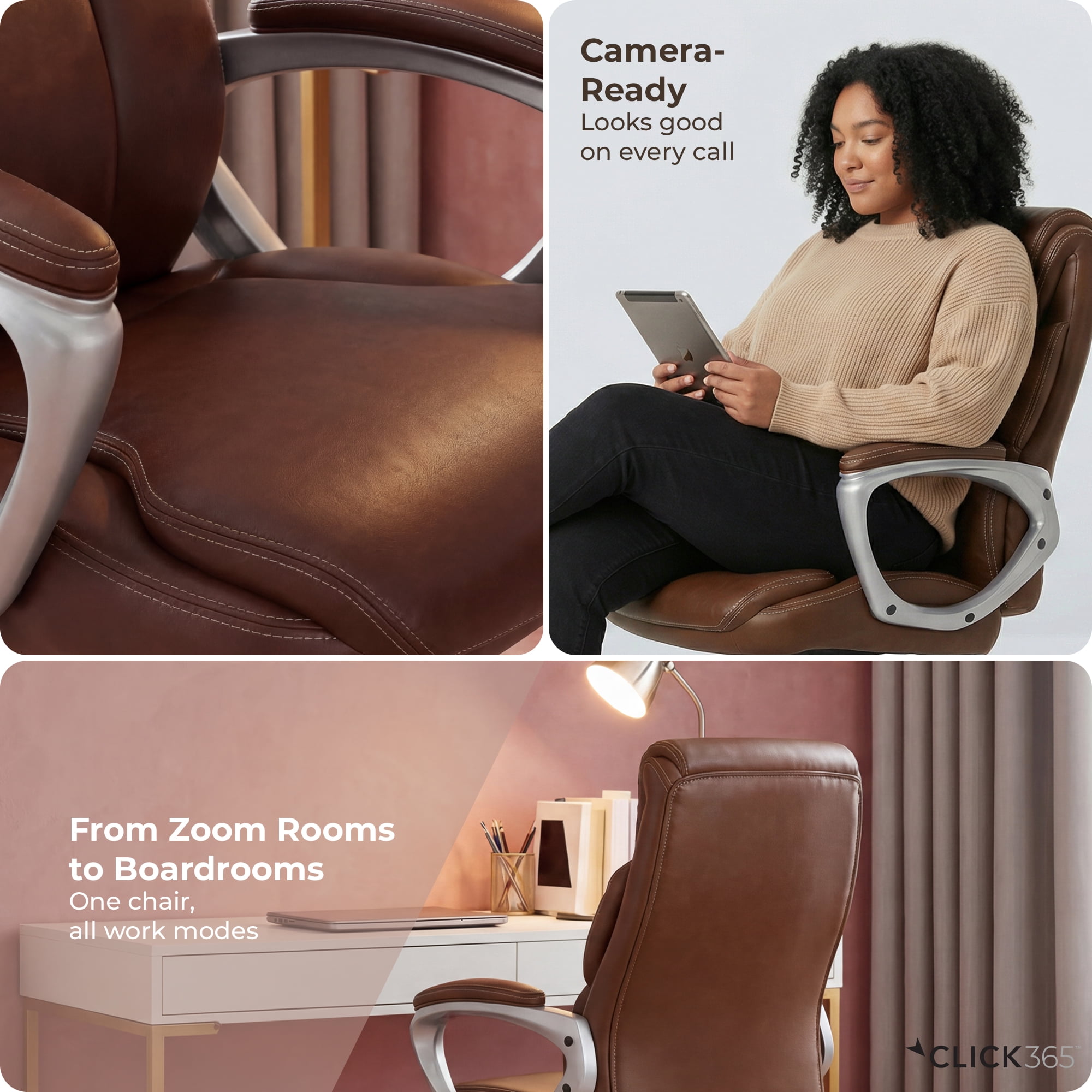 Click365 Adult Polyurathane High Back Indoor Commercial Ergonomic Office Chairs Office Chair, Brown