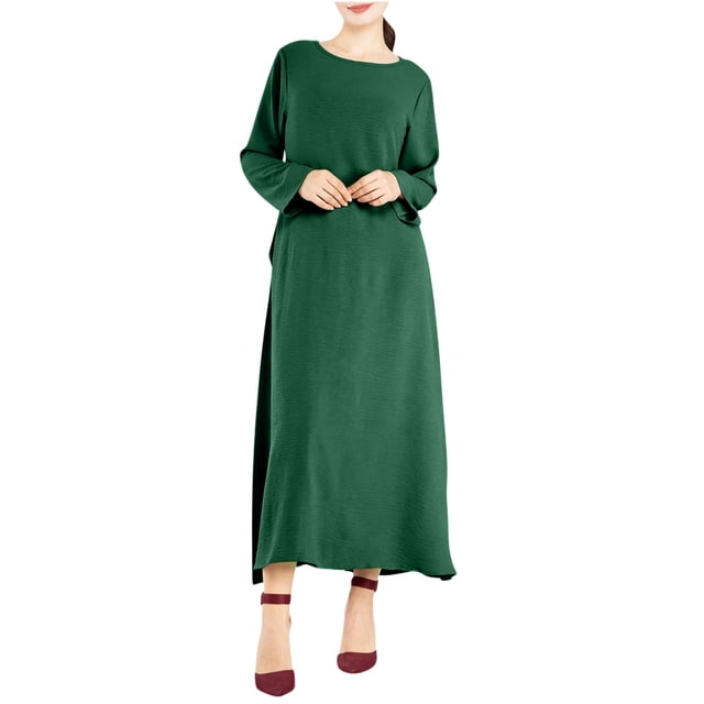 Erwazi Robe Tunique d'Automne pour Femmes Décontractée Ample à Manches Longues Col Rond Fluide Robes Longues Maxi