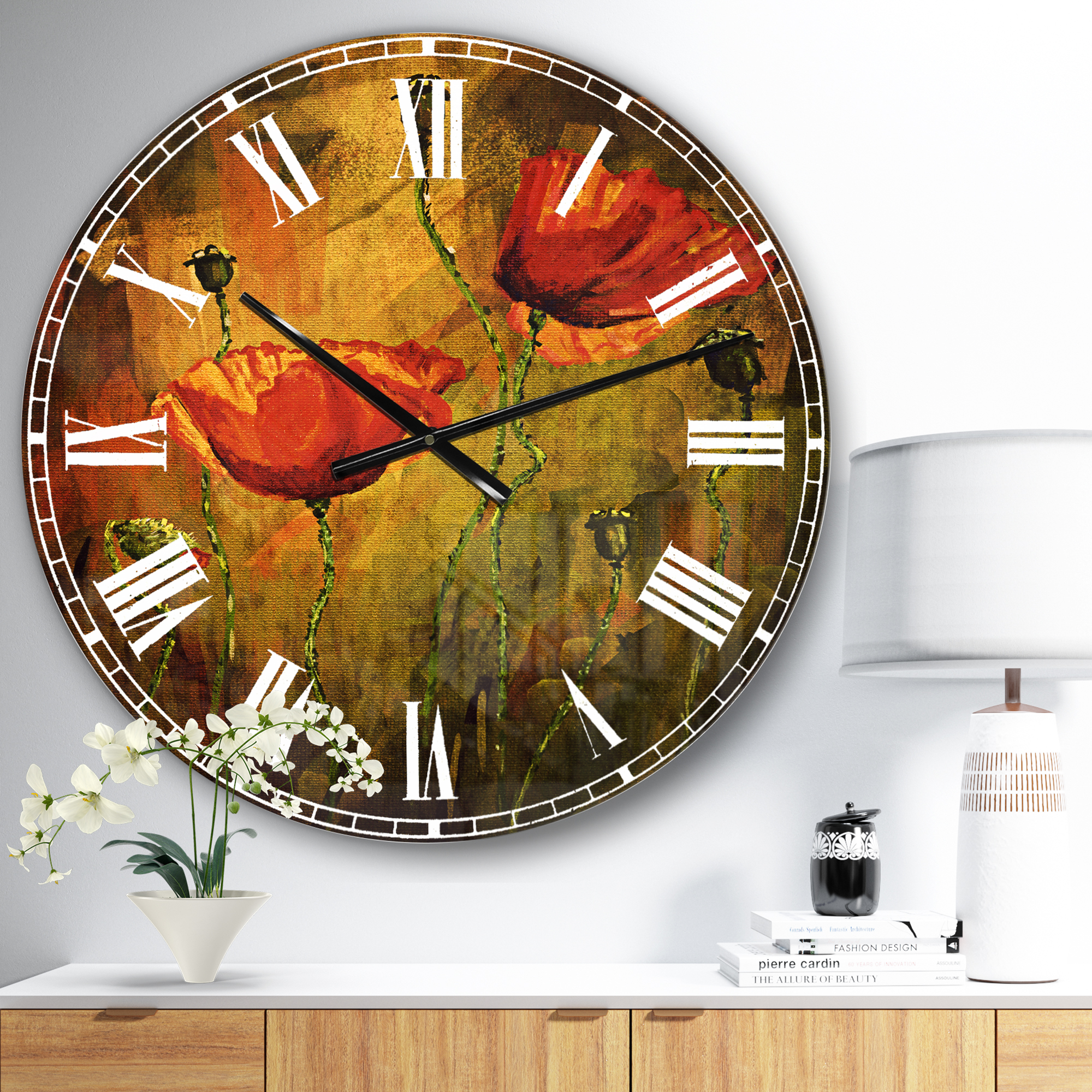 Designart 'Watercolor Poppy Flowers' Traditional wall clock