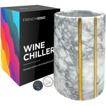 French KOKO Marble Stone Single Wine Chiller Bucket Champagne Chiller Bucket Gold Accent Marble Utensil Holder Wine Cooler Beverage Bottle Holder Bar Cart Accessories Gift Kitchen Decor Chillers White