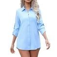 thumbnail image 1 of Chemise Extensible pour Femmes à Boutons, Manches Longues, Douce, Basique, Infroissable, Travail Affaires Formelle Décontractée, Blouse Bleu TG, 1 of 10