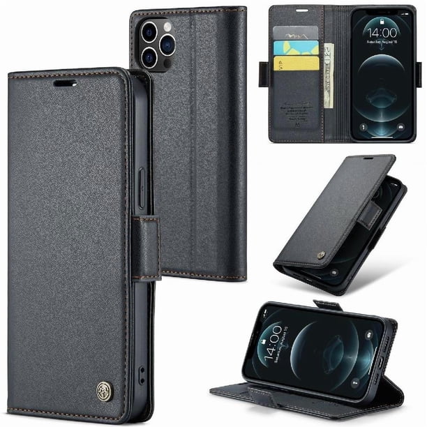 Funda tipo cartera iPhone 12 Pro Max con cierre magnético, RFID, tarjetero, soporte, carga inalámbrica