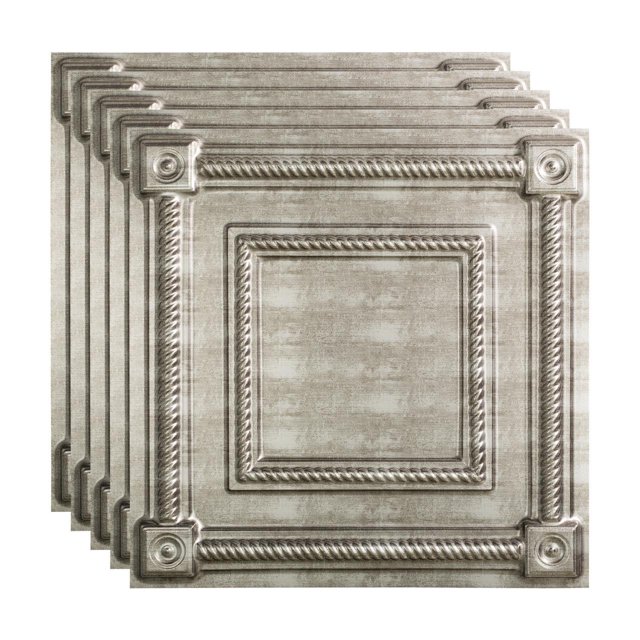 FASÄDE Coffer Decorative Vinyl 2ft x 2ft Lay in Ceiling Panel in Crosshatch Silver (5 Pack)