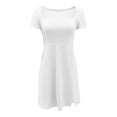 thumbnail image 3 of Women Dress Square Neck Short Sleeve Mini Dress Side Slit Stretchy A Line Dresses, 3 of 3