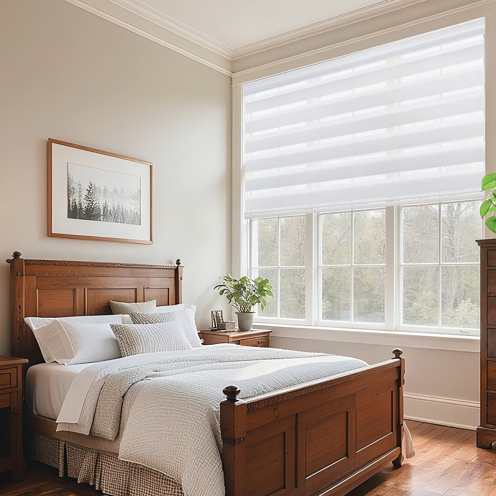 MYshade Cordless Zebra Blinds White-36"W*72"H Pull Down Roller Window Shades Double Layer Light Control Free Stop Window Shades Day and Night Blinds Easy Installation for Home