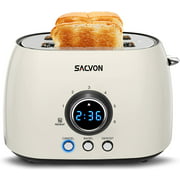 2 Slice Toaster, Stainless Steel Bagel Toaster with Digital Timer, Retro Toaster,Wide Slot, Removable Tray,Beige