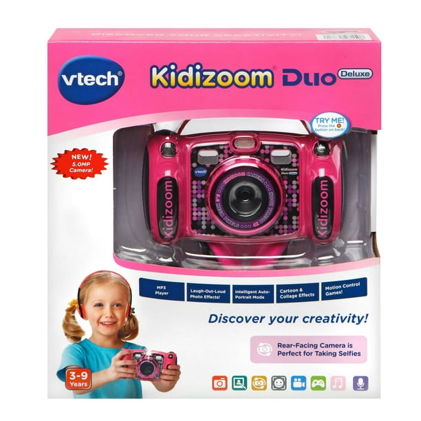 vtech kidizoom duo 5.0 appareil photo numérique de luxe avec lecteur mp3 et  écouteurs, rose 