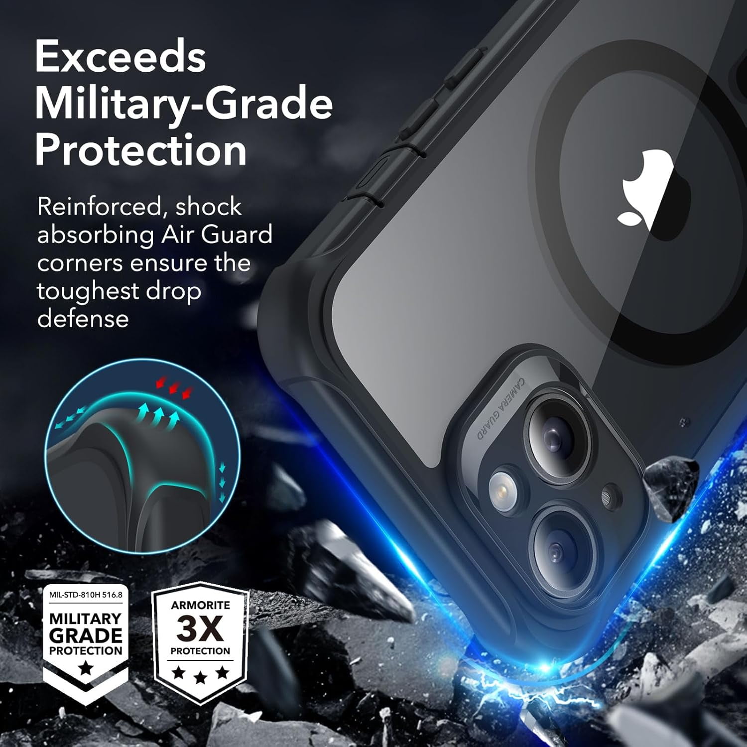 ESR for iPhone 14 Pro Max Case, Compatible with MagSafe, Full-Body Military-Grade Drop Proof Case Built-in 9H+ Tempered Glass Screen Protector, Clear Black