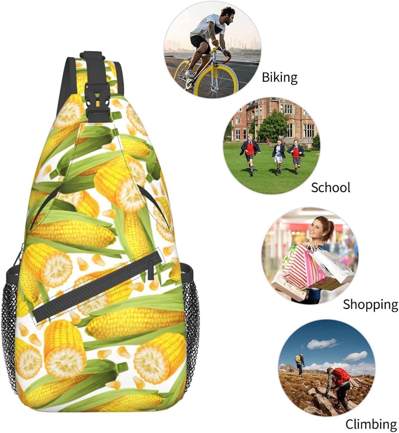 Corn Pattern Sling Bag Crossbody Hiking Travel Chest Bags Backpack Shoulder Daypack for Women Men