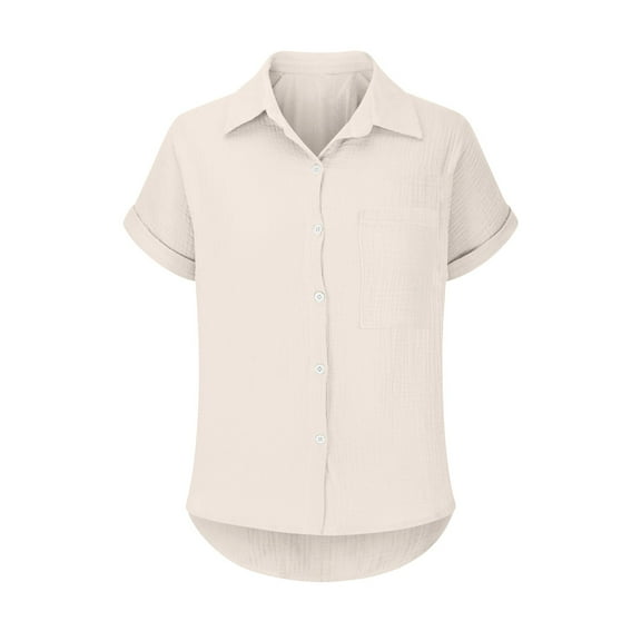 Yubnlvae Beige Womens Blouses Casual Tops Batwing Sleeve Pocket Patched Shirt Casual Work T Shirts Double Layer Wrinkled Fabric, L