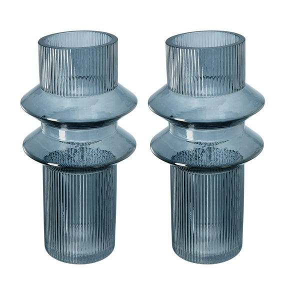 A&B Home Smoked Fluted Glass Vase Set - Set of 2 Cylindrical Decorative Flower Vase, Tabletop Home Decor, Bedroom Living Room Accent Piece Entryway Console Table Sideboard Glass Vase, 6" x 6" x 12"