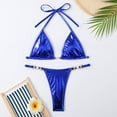 thumbnail image 4 of WREESH Womens Bikini Sets High Cut Bikini Shiny Bikini Print Swimwear Two-Piece Slim Swimsuit Bikini Straped Swimsuits Beach Bathing Suit Dark Blue, 4 of 7