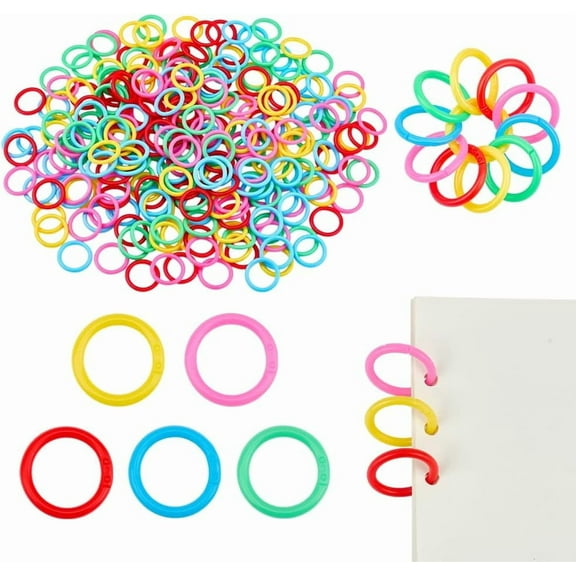250Pcs 5 Colors Plastic Binder Rings 0.8 Inch ID Colorful Loose Leaf Binder Rings Multi-Color Plastic Book Rings Flexible for Cards Document Stack School Home and Office Use Colorful DIY