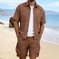 thumbnail image 2 of Bpyeka Men's Big & Tall Casual Two-Piece Matching Set, Button Down Collar Short Sleeve Shirt & Drawstring Cargo Shorts, Multi-Pocket Workwear Outfit, 3XL-5XL, 2 of 8