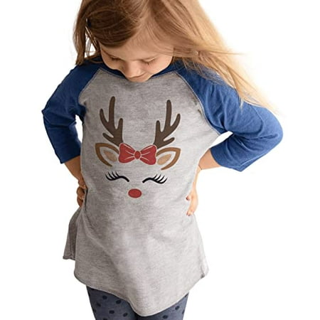 

7 ate 9 Apparel Kids Merry Christmas Shirts - Reindeer with Bow - Blue Shirt 6 Months