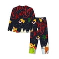 thumbnail image 2 of Kll Merry Christmas Elk Print Women'S Long Sleeve Pajamas With Pants Sleepwear Loungewear 2 Set-Medium, 2 of 9