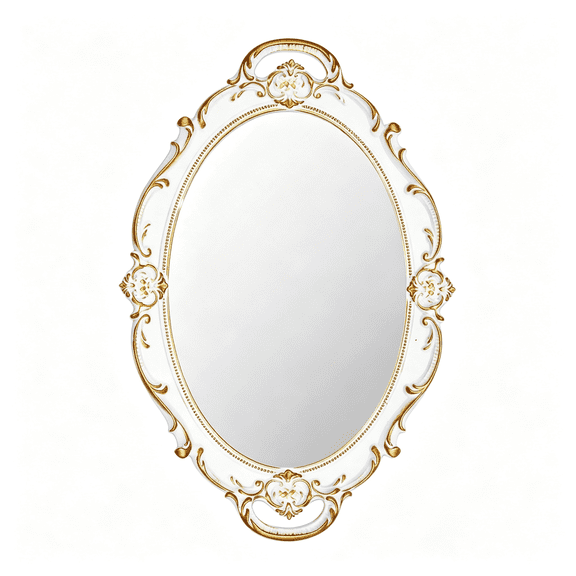XIBUFE 14.5 X 10"S Oval Antique Decorative Wall Mirror Vintage Hanging Mirror Cottage Core Decor (White)