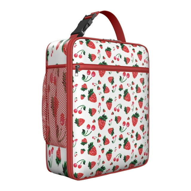 Sac à Lunch Cerise – Motif de Fruits Cerises Rouges Mignon Design Esthétique pour Amateurs de Cerises Illustration d'Art de Bonbons Rose Doux Sac Isotherme Réutilisable