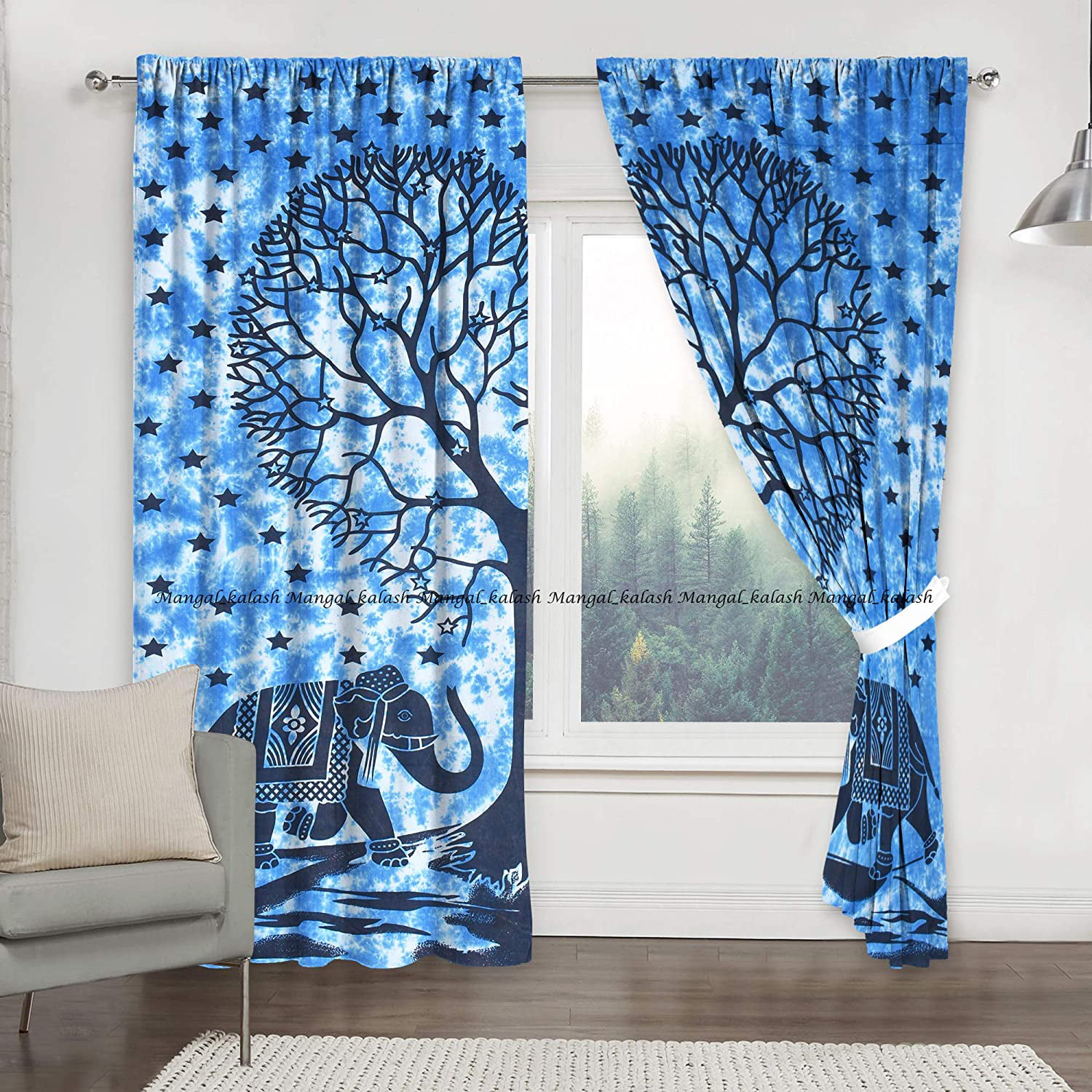 Indian Mandala Tapestry Curtain Panel Living Room Tab Top Luxury Door Curtains 