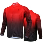 WEST BIKING Men's Cycling Jersey Quick Dry Long-Sleeved Zipper MTB Bicycle Bike Shirt, Red