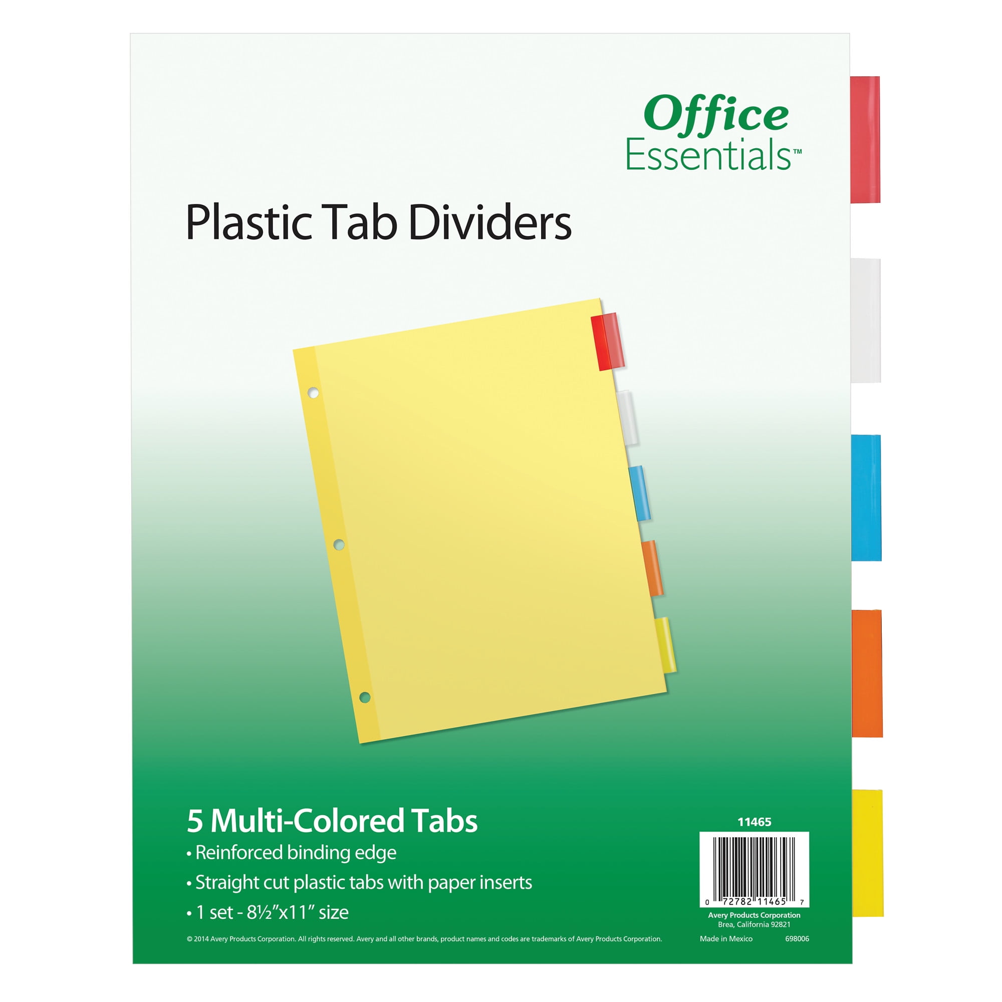 Office Essentials Insertable Dividers, 5 Tab, Multicolor, 1 Set (11465