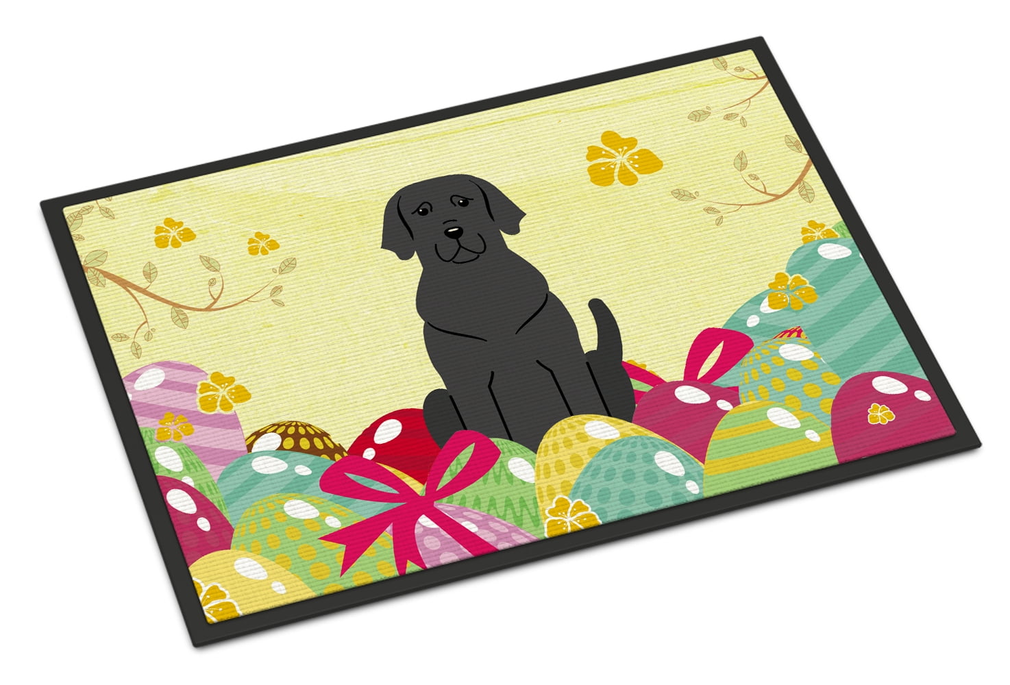 Easter Eggs Black Labrador Door Mat