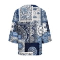 thumbnail image 2 of TaTaai Women's V Neck Casual Blouse, Printed Linen Look Shirt, Three Quarter Sleeves with Roll Tab for Summer Gift, 2 of 5