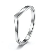 ARCO IRIS JEWELRY Stainless Steel Stackable Polished V Shape Ring For Women or Teenage Girls, Silver Color