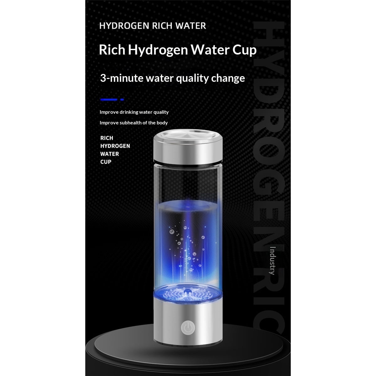 Hydrogen Water Bottle Generator 3Min Quick Electrolysis,Hydrogen Water Ionizer Glass Health Cup Suitable for Travel, Exercise,Home,Gift for Love (Silver ）