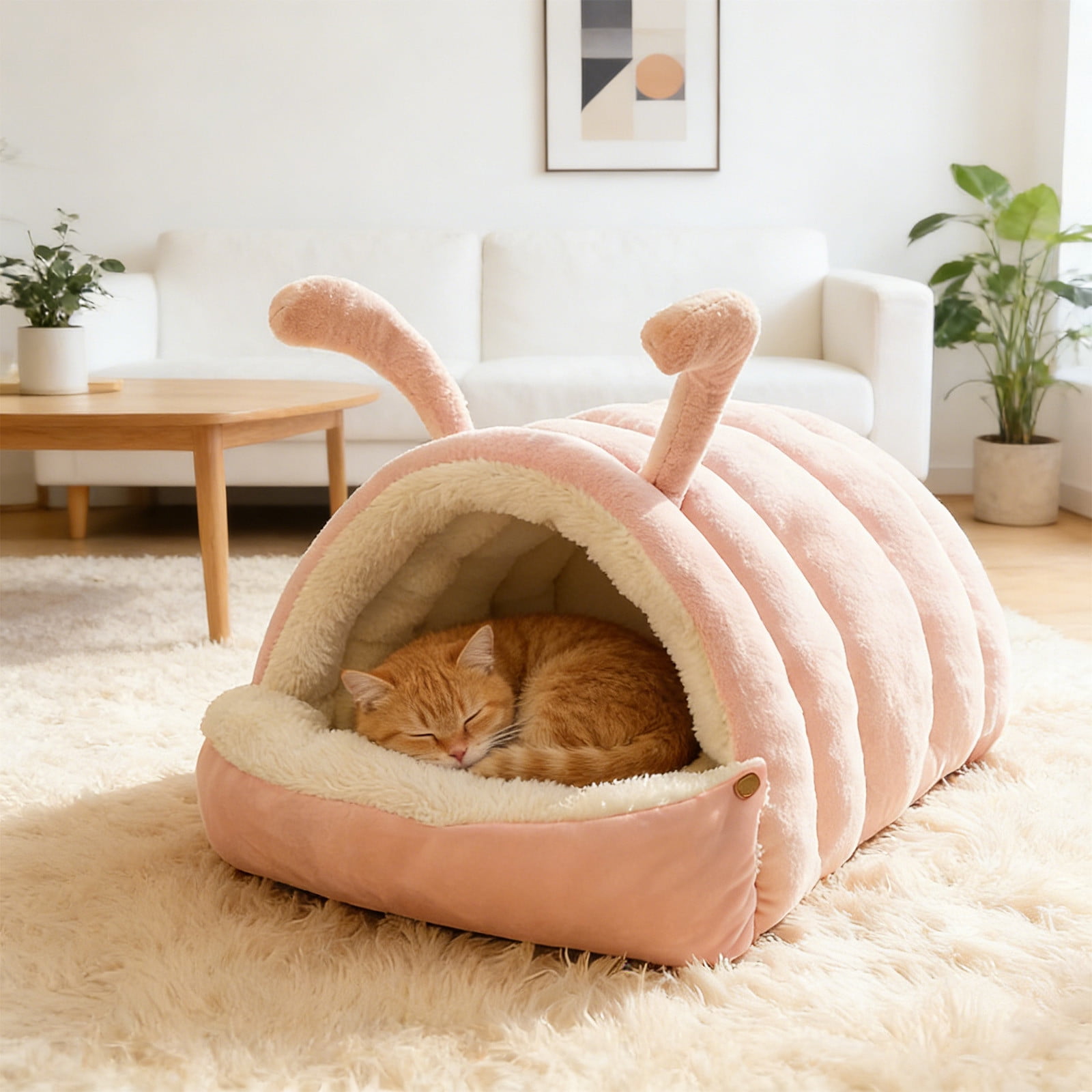 Winter-Warm Semi-Enclosed Cat Bed, Soft Foldable Removable Washable Pet Bed for Indoor Cats and Small Dogs, Plush Cuddler Snuggle Cave with Cushion, Cozy Sleeping Pod House for Kittens, Pets