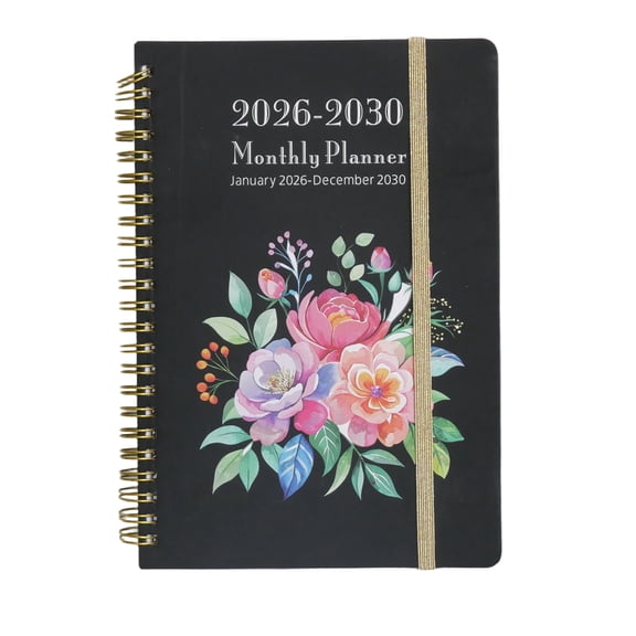 2026‑2030 Monthly Planner, 5‑Year Spiral Bound Calendar Notebook Jan 2026‑Dec 2030, Floral Hardcover Agenda Organizer with Elastic Closure for Home Office School Planning