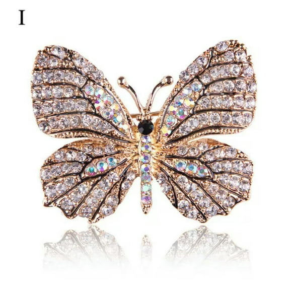 EOEMY Large Crystal And Rhinestone Butterfly Brooch Vintage Insects Pendant Pin-White