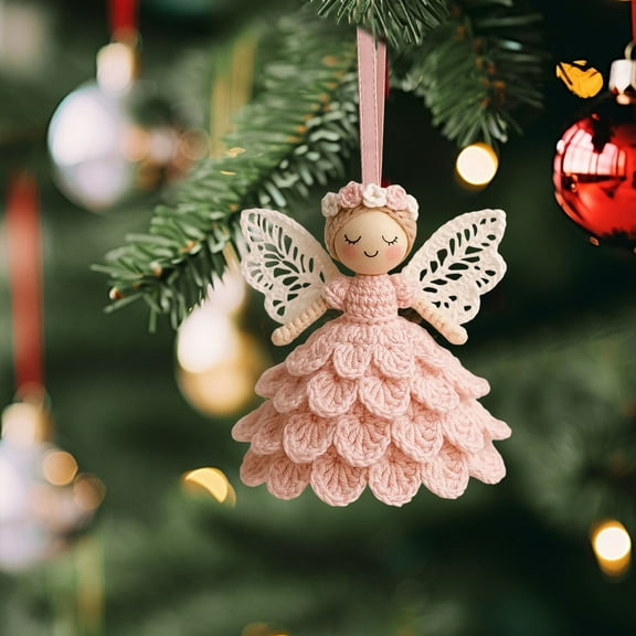 CY5O5ee DIY Crochet Ornaments for Christmas Tree Hanging Christmas Holiday Decor Gift Craft Decor for Friends Hanging Ornaments Merry Christmas 5/4/3/2/1PCS