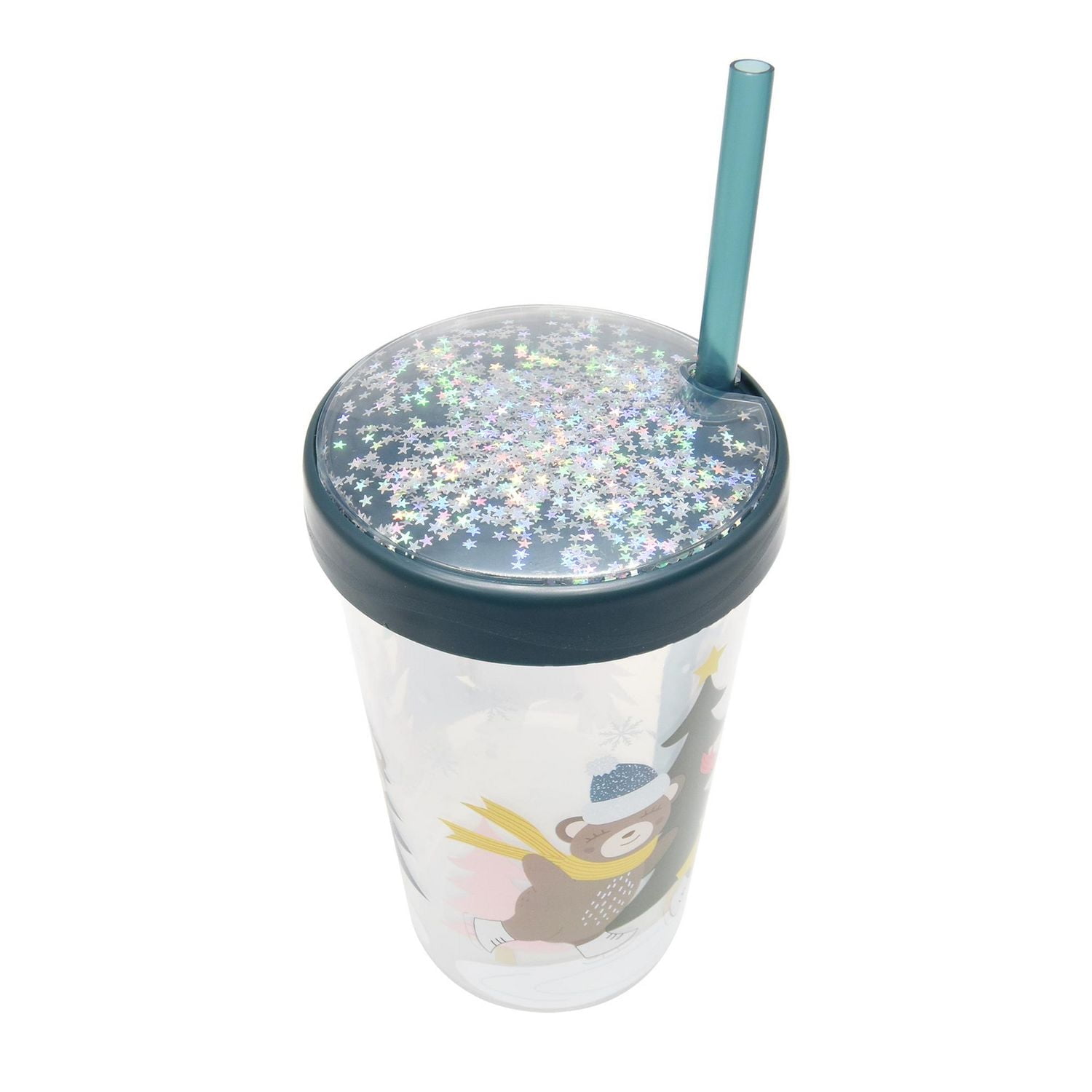 Gobelet à paille en plastique bleu Holiday Time, 8,9 cm x 8,9 cm x 18 cm, 1 pièce