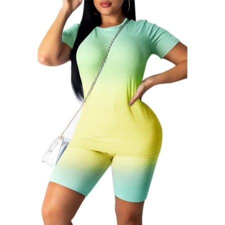 

Women 2Pcs Pajamas Set Short Sleeve Top + Shorts Tie Dye Clothes