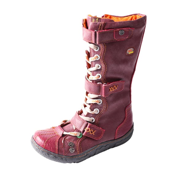 TMA EYES Strape-Accent Washed PU Leather Flat Women's Boot with Plus Size