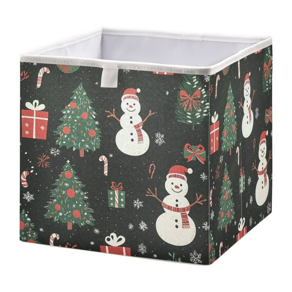 WOBOGO Snowmen Christmas Tree Storage Basket Foldable Easy to Clean Durable with Hollow Support Plate with Handle 11.02×11.02×11.02 in