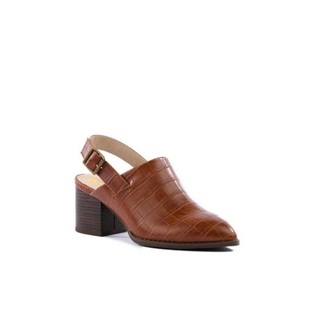 

BC Footwear Women s My Turn Faux Leather Croc Stacked Heel Slingback Mule