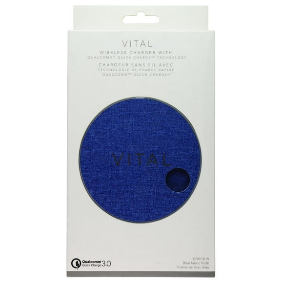 Vital 10W Chargeur Sans Fil avec Qualcomm QC 3.0 pour les Téléphones Qi - Tissu Bleu