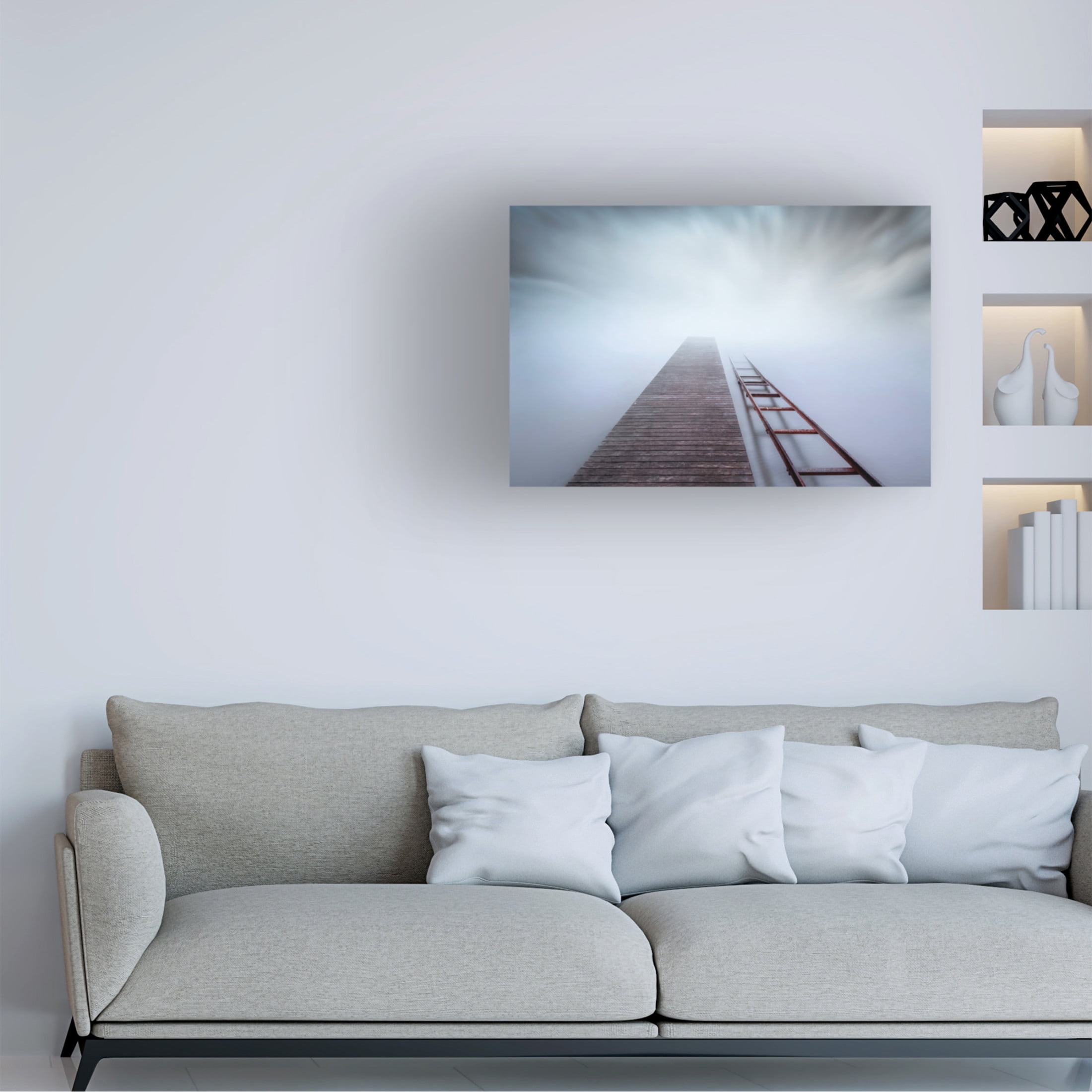Canvas Wall Art - Joaquin Guerola 'Pier And Rail' Wall Art for Living Room, Bedroom, or Office D?cor by Trademark Fine Art - 24 x 16 Inches