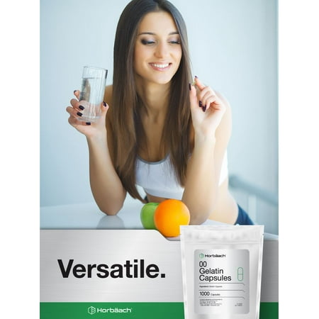 Clear Empty Capsules Size 00 | 1000 Gelatin Capsules | Resealable Bag | Non-GMO, Gluten Free | By Horbaach