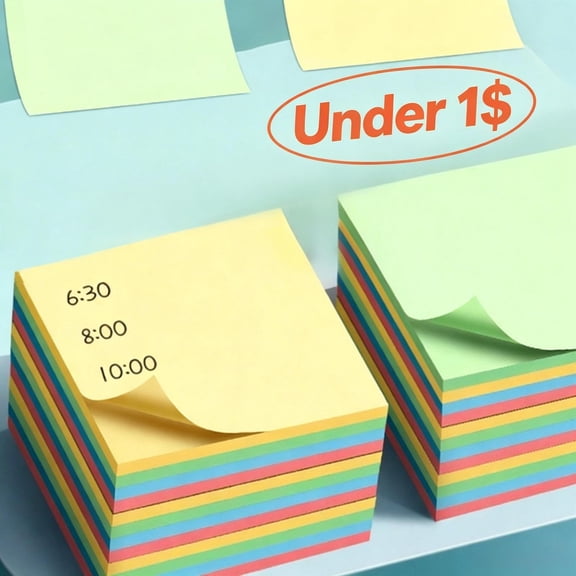 Under 1$ Product! Sticky Notes 3x3 Inches, Bright Colors Self-Stick Note Pads, Easy to Post for Home, Office, Notebook and Daily Life Organization, 100 Sheets/Pad, Multicolor