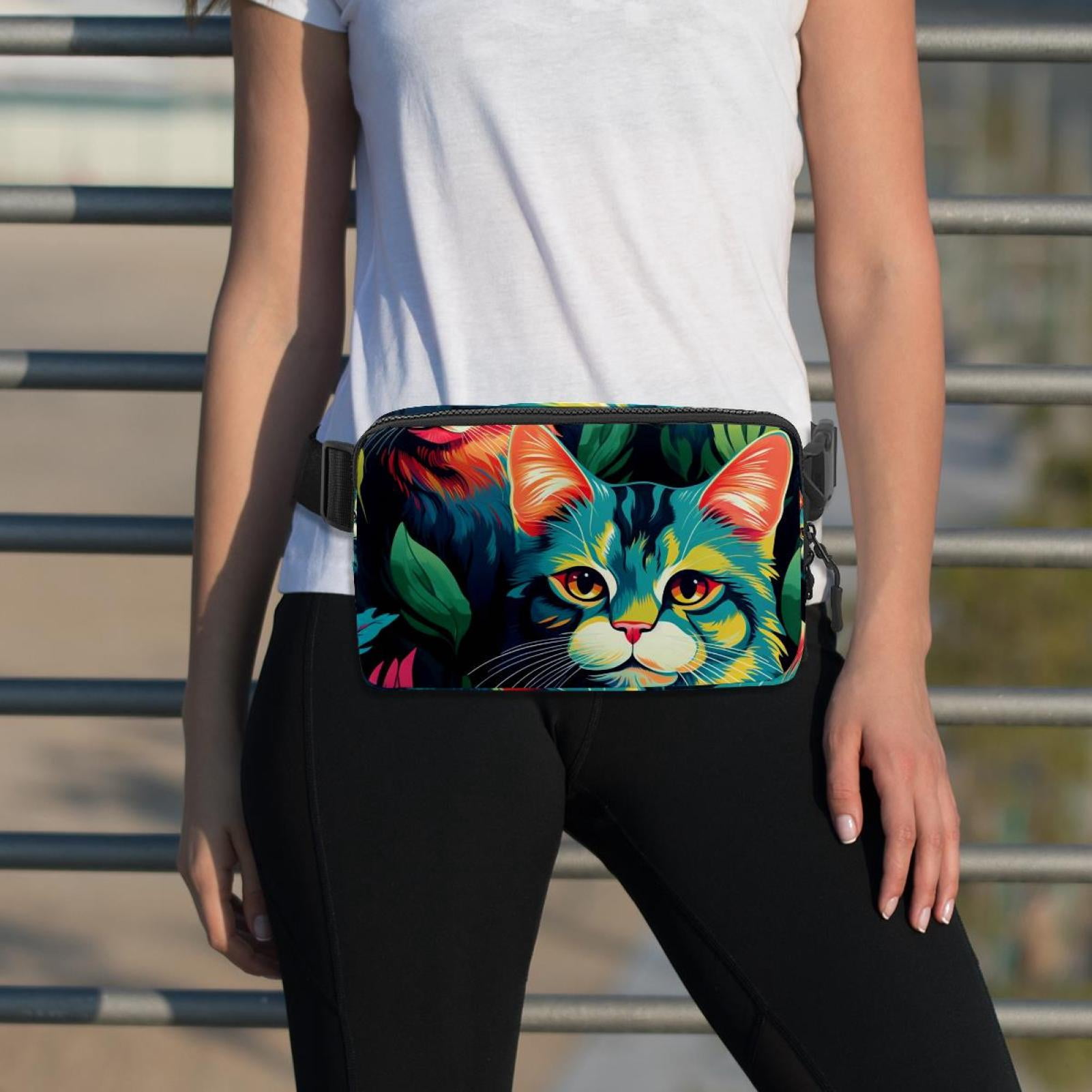 Cat Lightweight Adjustable Fanny Packs with Extension Strap - Unisex Waist Bags Running Belt