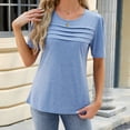 thumbnail image 4 of Womens Short Sleeve Neck Pleated Tshirts Casual Loose Fitting Blouses Tunics Top Tees, 4 of 9